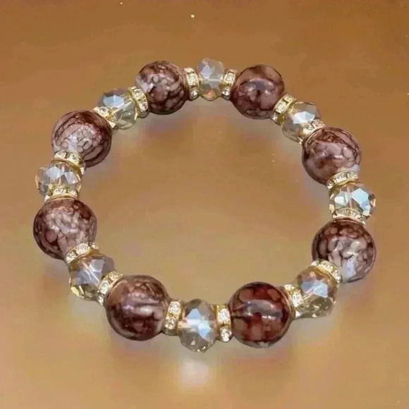 Champagne Brown Glass Beaded Bracelet - Picture 4 of 4